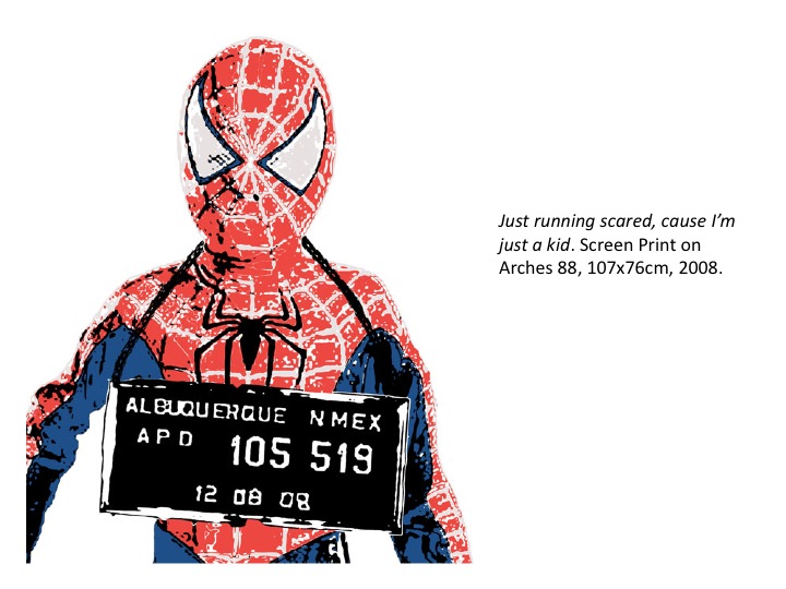 janefontane, jane fontane, young Australian artist, Sydney, newtown paddington, pop art, superhero, art gallery, superman batman robin, captain America, flash, spiderman, comic book art, kudos gallery, college of fine arts, COFA, chances we take, screen print, London boys