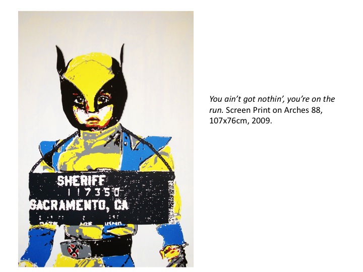 janefontane, jane fontane, young Australian artist, Sydney, newtown paddington, pop art, superhero, art gallery, superman batman robin, captain America, flash, wolverine, spiderman, comic book art, kudos gallery, college of fine arts, COFA, chances we take, screen print, London boys