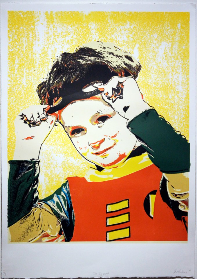 janefontane, jane fontane, young Australian artist, Sydney, newtown paddington, pop art, superhero, art gallery, superman batman robin, captain America, flash, spiderman, comic book art, kudos gallery, college of fine arts, COFA, chances we take, screenprint, child dress-ups, dressing up fantasy