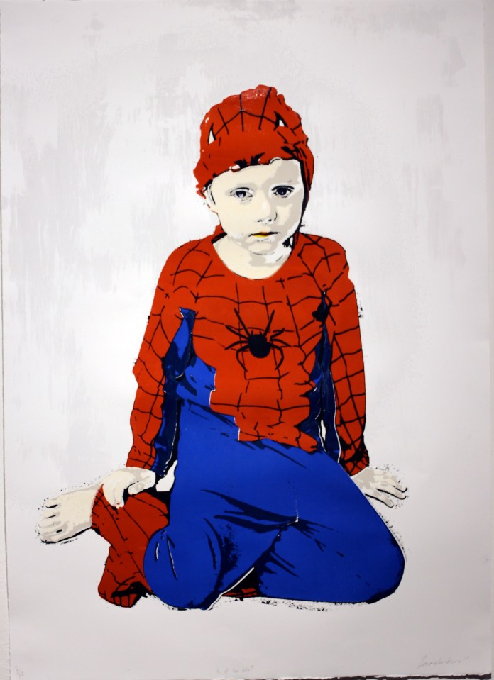 janefontane, jane fontane, young Australian artist, Sydney, newtown paddington, pop art, superhero, art gallery, superman batman robin, captain America, flash, spiderman, comic book art, kudos gallery, college of fine arts, COFA, chances we take, screenprint, child dress-ups, dressing up fantasy